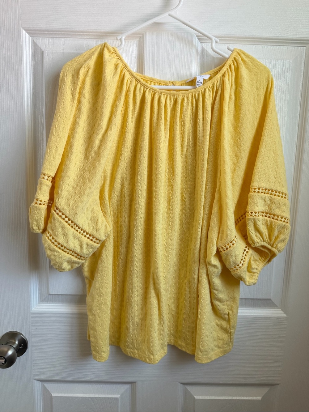 Time and Tru Woman’s Yellow Peasant Blouse 3/4 Sleeve XL 16-18